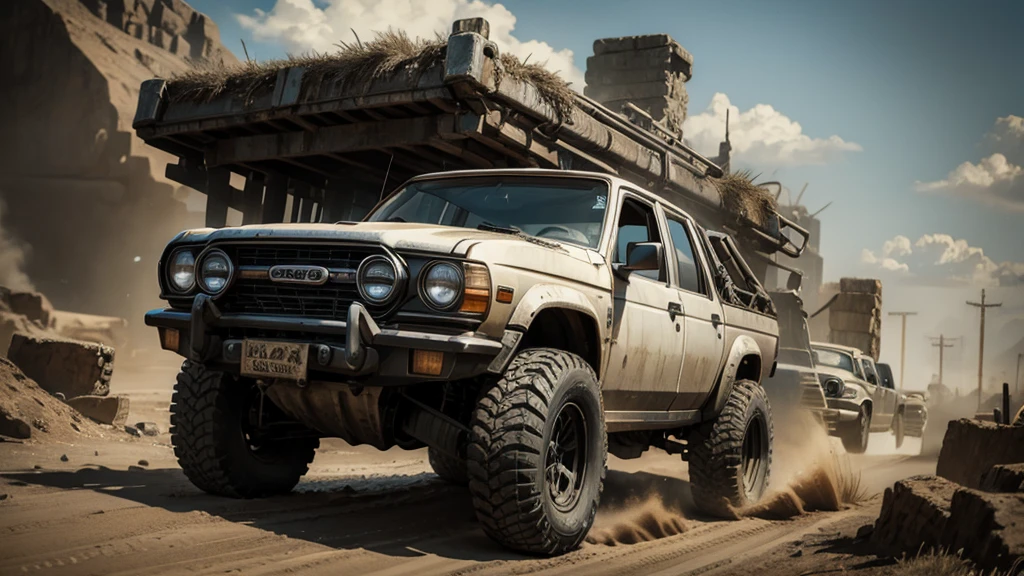 A powerful off-roader in the style of Mad Max