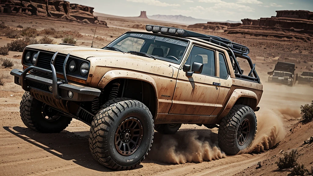 A powerful off-roader in the style of Mad Max