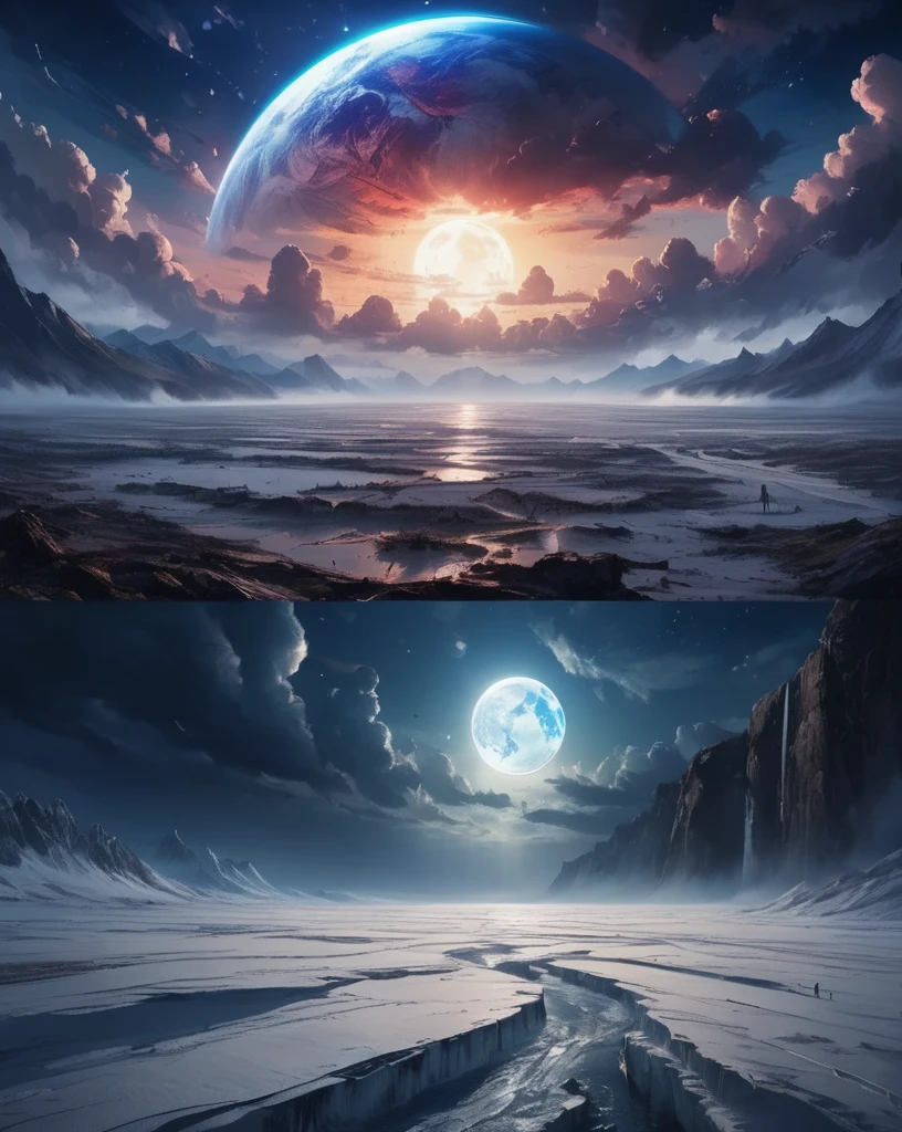 Dreamyvibes artstyle, an epic photograph of earth taken from the crest of the dark side of the moon