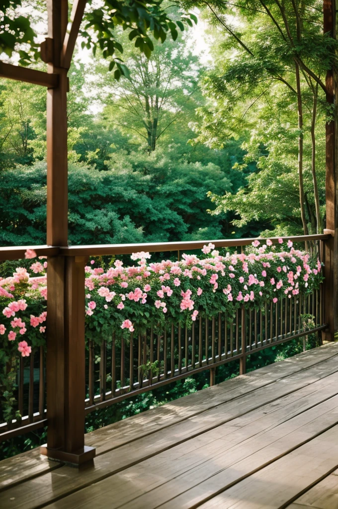 ( floor) (trees) (flowers railing )  ( bokeh blur ) Digital Background 