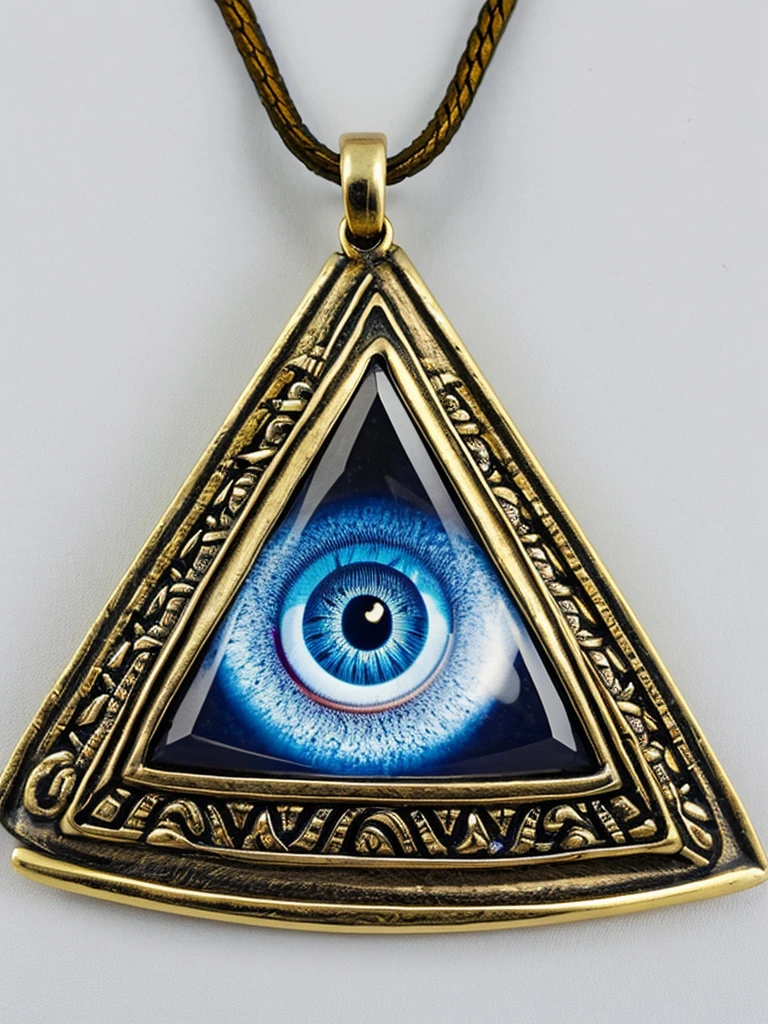 A large pyramid pendant adorned with the eye of Rah called The millennium puzzle 