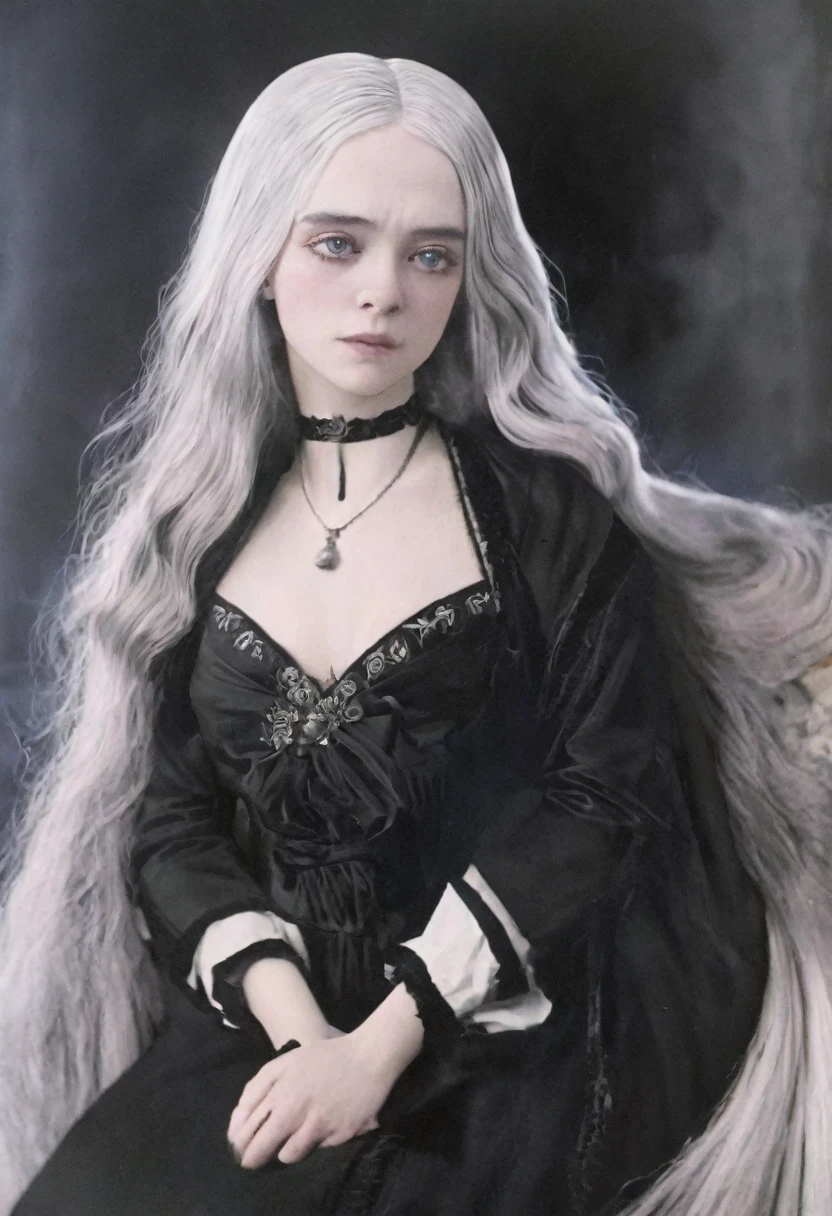 a beautiful woman with long white hair and blue eyes, pale skin, expression of sadness, wearing a black victorian dress, open neckline, long breasts, in a dark horror environment, (best quality,8k,highres,masterpiece:1.2),ultra-detailed,(realistic,photorealistic:1.37),dark art,dramatic lighting,chiaroscuro,moody,gothic,cinematic,dramatic,highly detailed face,extremely detailed eyes and face,longeyelashes,beautiful detailed lips,beautiful detailed eyes,1woman