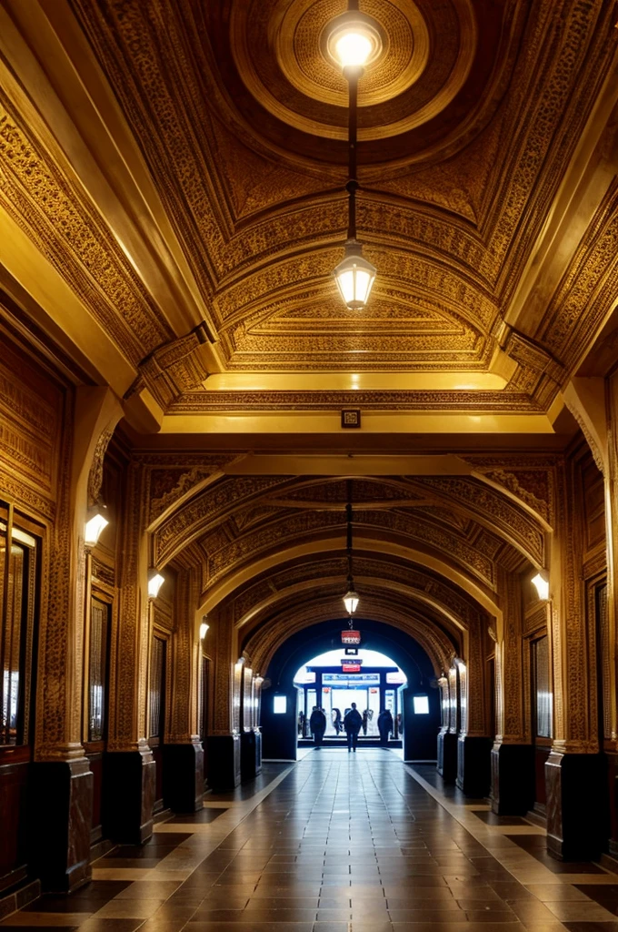 Luxurious underground metro station in traditional Hindu architecture which is grand and mind blowing