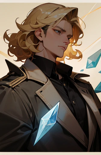 Highest quality、Highest quality、Science fiction、masterpiece、29-year-old man、Crystal clear blonde hair、Curly hair、Unparalleled handsomeness、Powerful expression、Slim and tall、