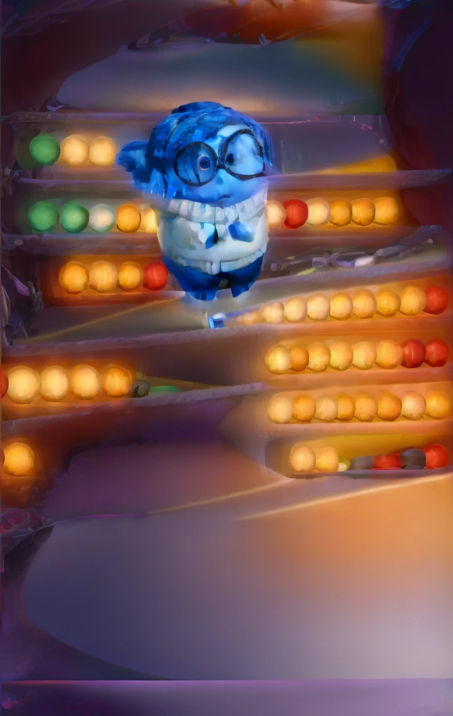 work of art, best qualityer, (suru_InsideOut , high branch throat, black frame glasses, cups, suru ), colorful glowing spheres, pixar, animated cartoon, 3D rendering, sfw,