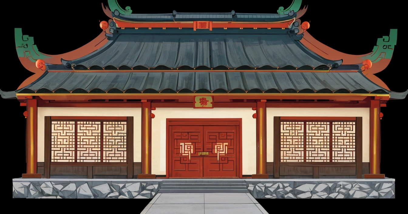 illustration of a traditional chinese building with a red door and a green roof, temple background, chinese building, zen temple background, background depicting a temple, digital painting of a pagoda, japanese house, house background, japanese temple, artwork in the style of z.w. gu, an extremely detailed building, palace background, buddhist temple, chinese palace