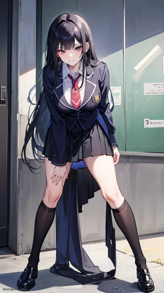 Lydia, a 6 foot tall female student with long black hair and a  with a very short skirt, pushes Tom, a nerd, to the ground in the school yard. with a malicious smile, stands over him while he is on the ground, looking at her panties. tall girl, Scholar, uniform, 6,0ft, sexy, bully, Sexy legs