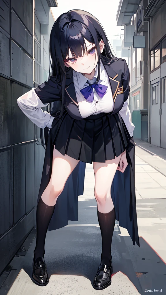 Lydia, a 6 foot tall female student with long black hair and a  with a very short skirt, pushes Tom, a nerd, to the ground in the school yard. with a malicious smile, stands over him while he is on the ground, looking at her panties. tall girl, Scholar, uniform, 6,0ft, sexy, bully, Sexy legs