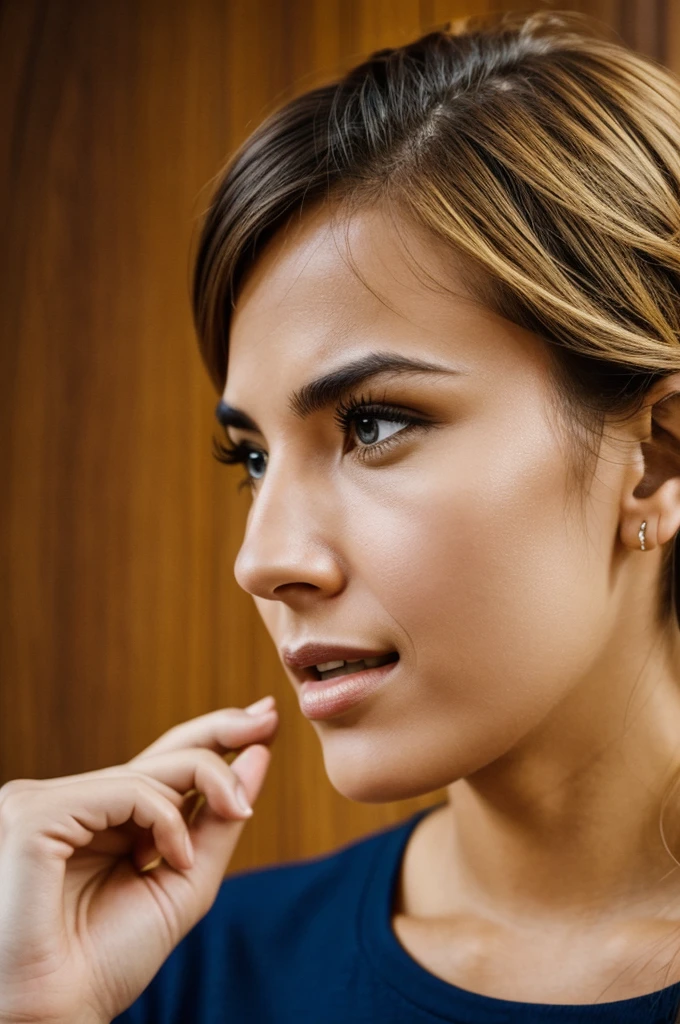 Image of a person speaking confidently and firmly, expressing your opinion clearly and directly, but also listening to others carefully.