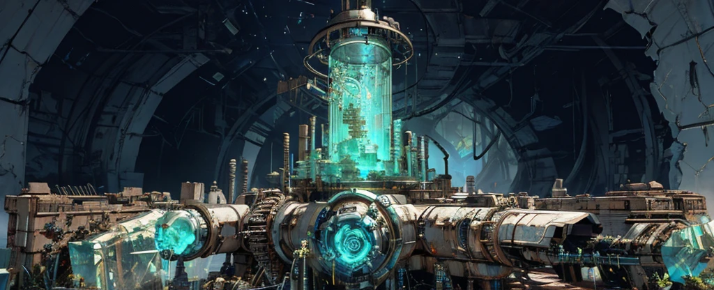 ruins,crystal,steampunk,culture tank,Power Reactor,4K,8K,Highest quality