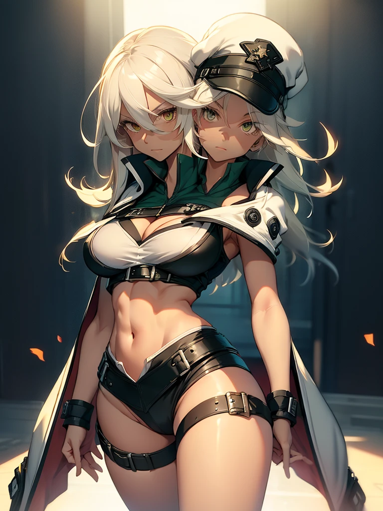 (​masterpiece、top-quality、hight resolution), A detailed illustration of a character from Ramlethal Valentine (Guilty Gear) standing upright. The character is in a neutral pose, looking confident and poised. The background is simple, ensuring the focus remains on the character. The character's attire, facial expression, and any distinctive features should be clearly visible. Ramlethal Valentine (Guilty Gear), (2heads:1.5)