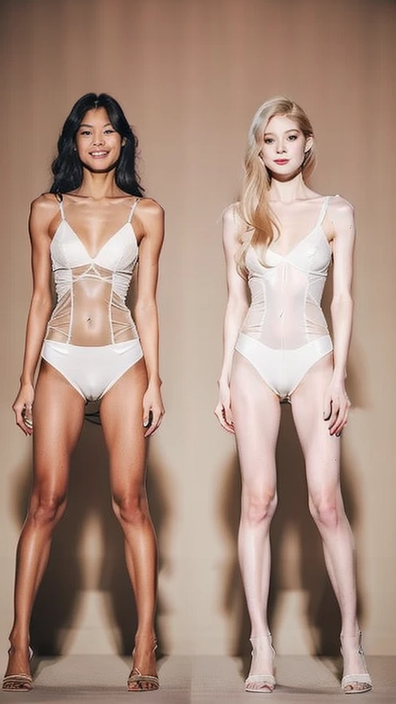 masterpiece,best quality,higher, ASİAN,(brown race),blonde hair,1girl,NDGE、Slim beautiful legs、White skin、whole body、See-through