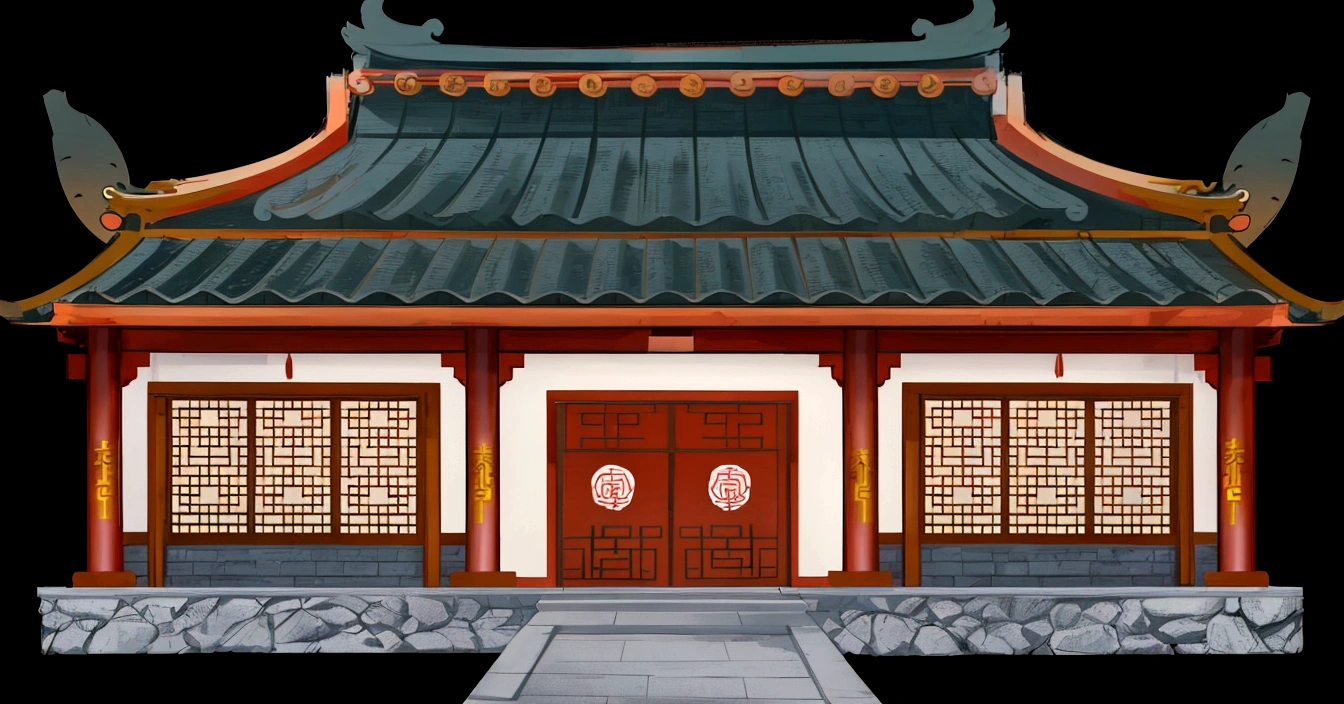 illustration of a traditional chinese building with a red door and a green roof, temple background, chinese building, zen temple background, background depicting a temple, digital painting of a pagoda, japanese house, house background, japanese temple, artwork in the style of z.w. gu, an extremely detailed building, palace background, buddhist temple, chinese palace