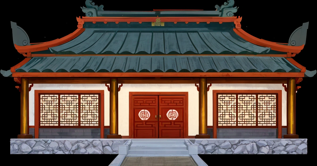 illustration of a traditional chinese building with a red door and a green roof, temple background, chinese building, zen temple background, background depicting a temple, digital painting of a pagoda, japanese house, house background, japanese temple, artwork in the style of z.w. gu, an extremely detailed building, palace background, buddhist temple, chinese palace