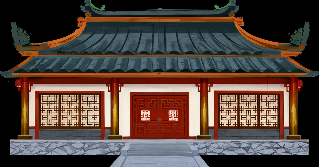 illustration of a traditional chinese building with a red door and a green roof, temple background, chinese building, zen temple background, background depicting a temple, digital painting of a pagoda, japanese house, house background, japanese temple, artwork in the style of z.w. gu, an extremely detailed building, palace background, buddhist temple, chinese palace