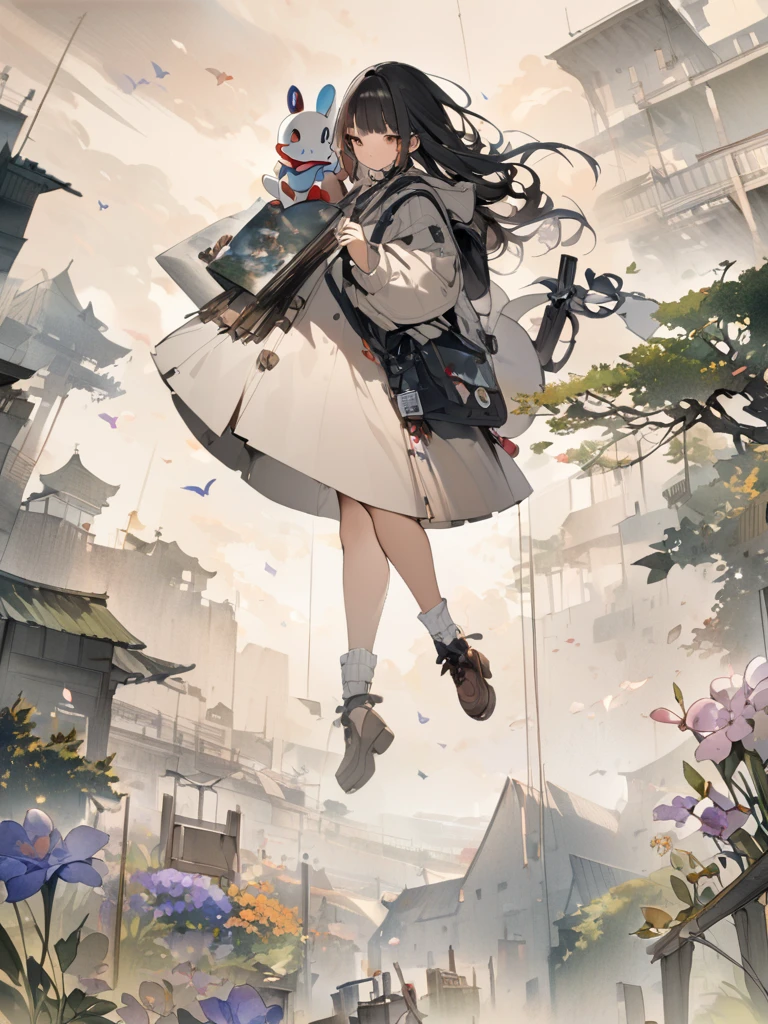 (8K, best quality, masterpiece)，1girl, watercolor (medium), {Practical, original photo, Ultra-fine transparent, image, (Influenced by Yoshitaka Amano&#39;s style:1.6)}, Practical Light, Delicate skin, (Beautiful slim woman, 25 years old, Court Knight:1.5), Thin legs, Fine particles, Long white hair, Detailed fingers, Thin, sex, Ecstasy expression, 动感sex感的姿势, (巨大有弹sex的坚挺胸部:1.4), (sex感指挥官的盔甲, Long skirt, Long red cape, boots:1.2),(The armor has a larger chest opening;1.6), Exposing breasts, (Arcadia, Flower Storm, Many flowers:1.8), Unobscured，Beautiful scenery, (Flowers, Wind and Moon:1.5)