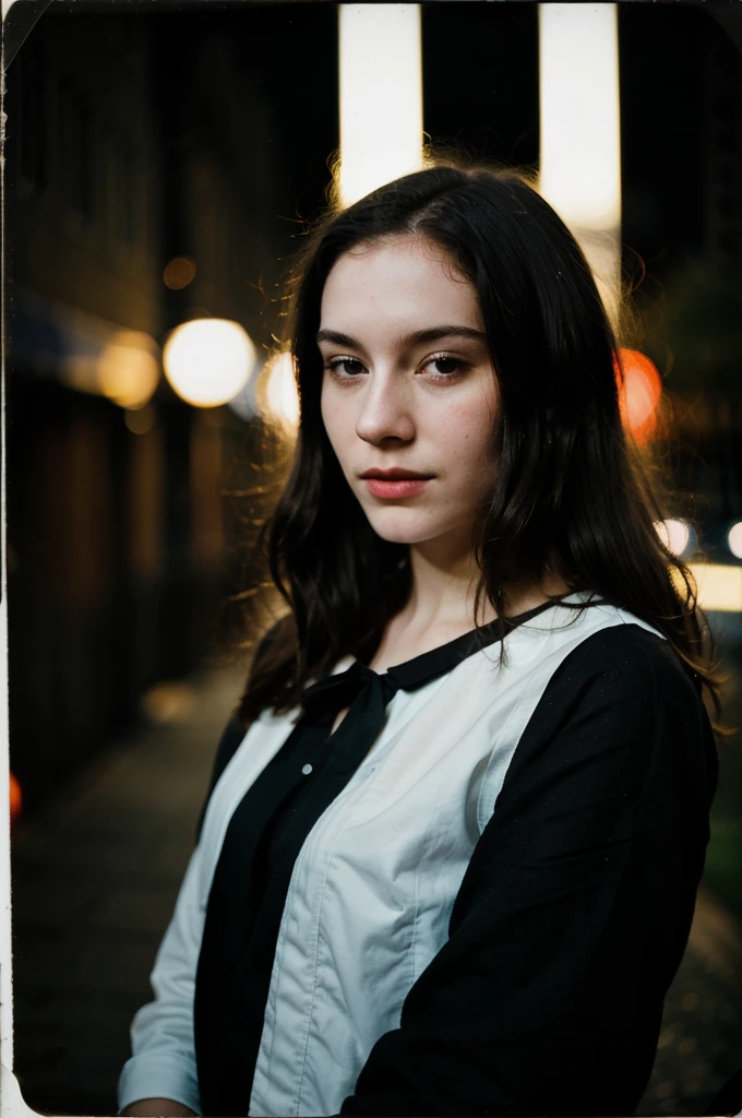 polaroid photo, night photo, photo of 24 y.o beautiful black woman, pale skin, bokeh, motion blur