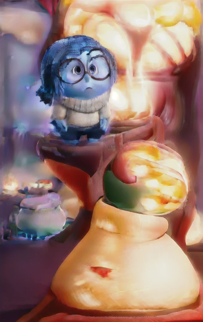 work of art, best qualityer, (suru_InsideOut , high branch throat, black frame glasses,  cups, suru ),   colorful glowing spheres, pixar, animated cartoon, 3D rendering, sfw, 