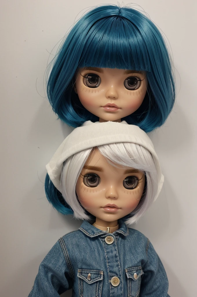 Blythe doll short hair dyed front with blue