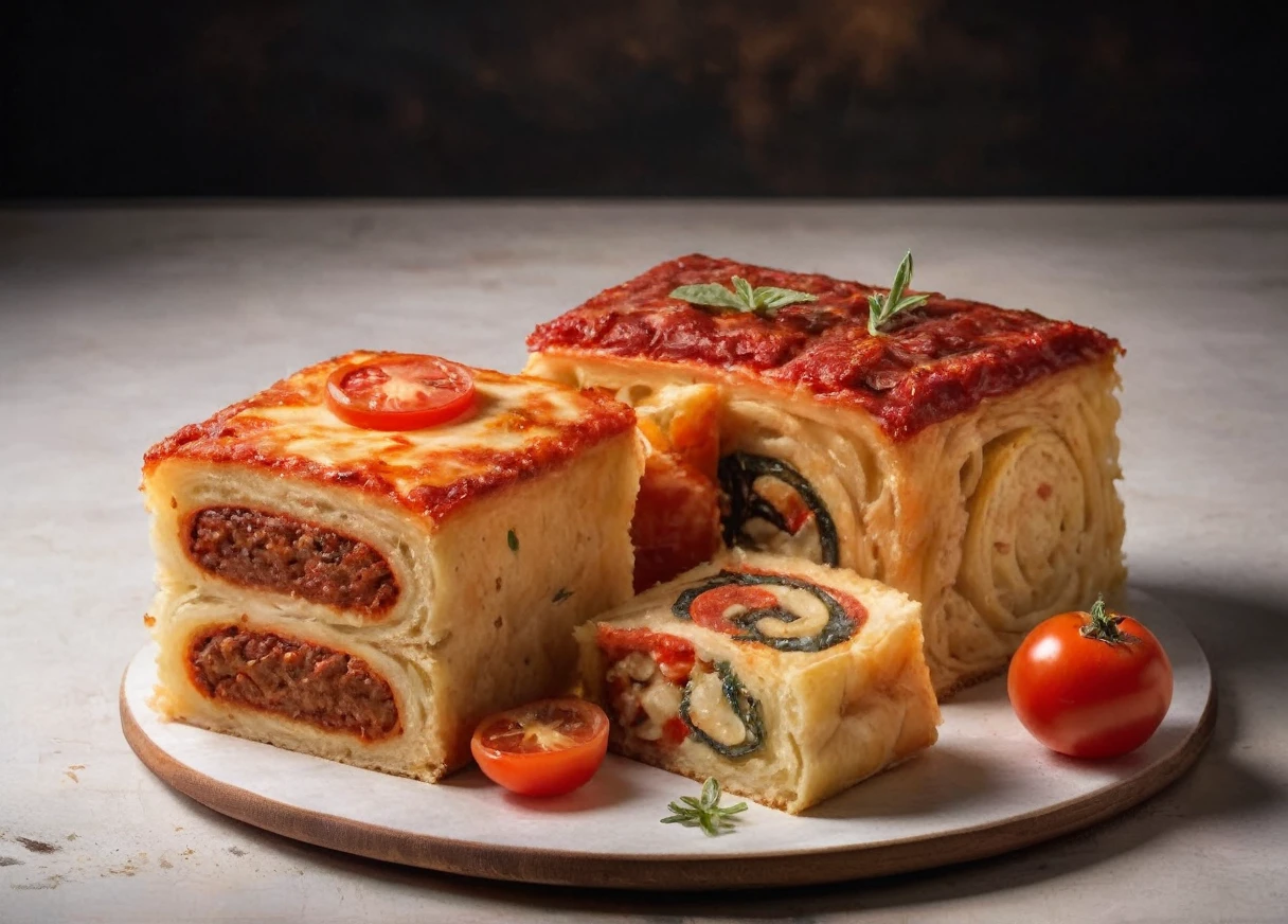 the sweet cake, rectangular in shape, on a white background, consists of two parts, the first part says osteria mario, and the first part has elements of pizza, spaghetti, tomatoes, and the second part says shwili, and consists of elements of khachapuri, khinkali, eggplant rolls