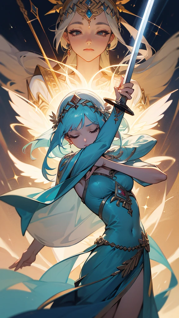 A transcendent soul of a goddess holding a sword
