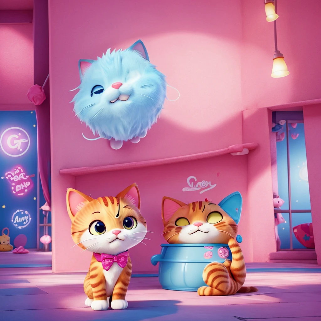 Give me an animated design for advertising with the theme “G low kitty” referring to a hello kitty party this June 27, don't forget to include the coyote from looney tunes