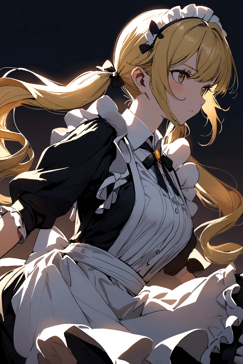Maid girl gold hair twin ponytails