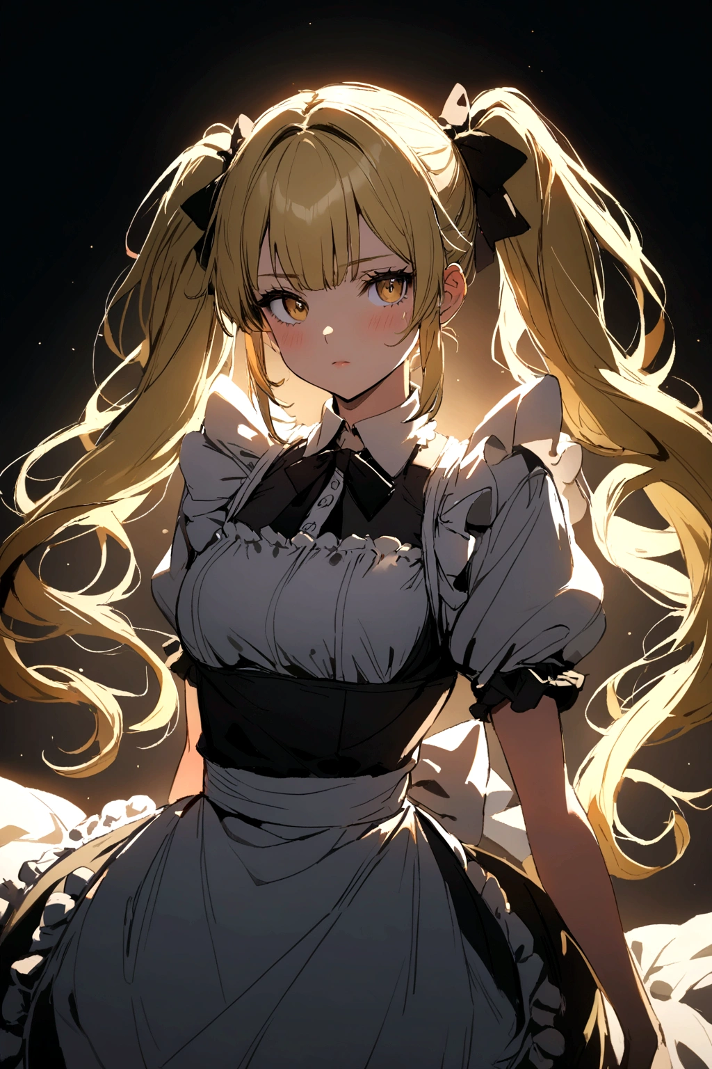 Maid girl gold hair twin ponytails