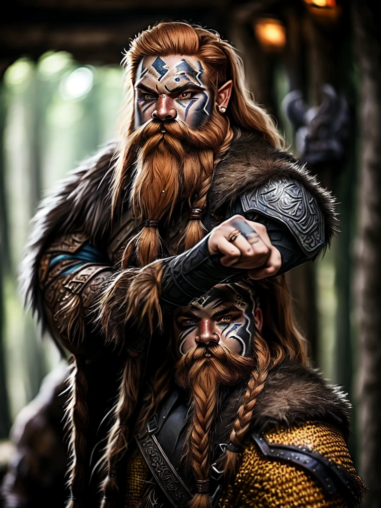 Single character, Male, Mountain dwarf, red beard, black tribal face paint