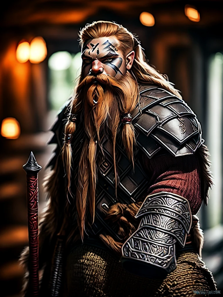 Single character, Male, Mountain dwarf, red beard, black tribal face paint