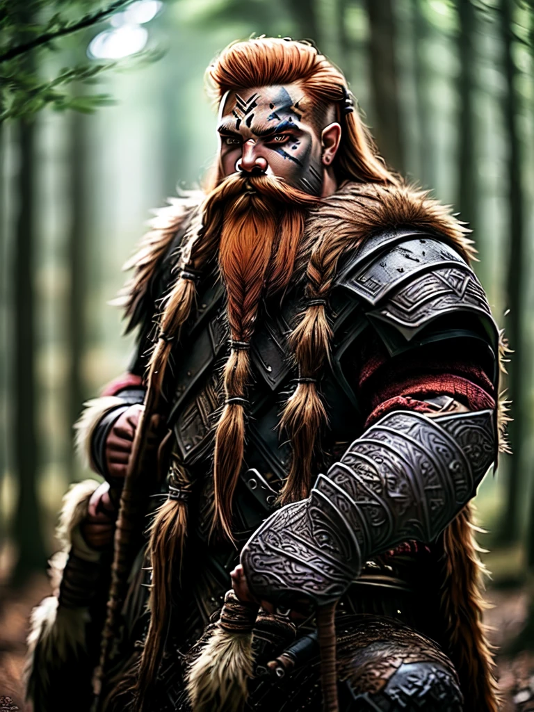 Single character, Male, Mountain dwarf, red beard, black tribal face paint