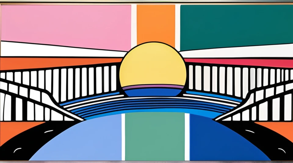 fauvism abstract painting; a bridge over a river painted by Henry Matisse; simple design; minimalist;