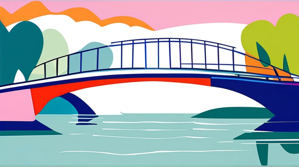 fauvism abstract painting; a bridge over a river painted by Henry Matisse; simple design; minimalist;
