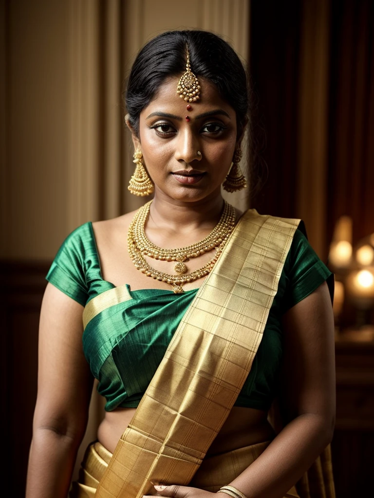 An Extremely gorgeous and beautiful Bengali village woman, 45 yo, pale white skin, sensual appealing body, perfect thick and chubby Beauty, wearing saree bare-chested, wearing a Bengali-style saree without a blouse,, ethnic vintage bengali village woman, bengali style saree, The sari was worn without a blouse and petticoat before the British Raj, baring one's chest or being blouseless,  Bengalis a.k.a. Bongs are known for their unique Bengali fashion sense (the way they don that sari makes you go wow), Pre British Raj, Pre colonial era, Bengali Woman draping sari without blouse is a normal thing in pre British Era, bong woman,