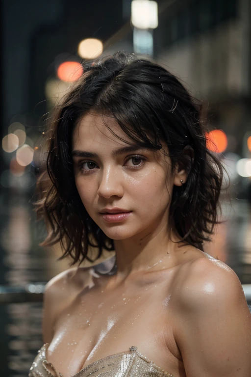 Random Pose, mix4, (8K, RAW photo, best quality, masterpiece: 1.45), (Realistic, photorealistic: 1.37), One girl, cute, cityscape, night, rain, wet, professional lighting, photon mapping, radiosity, physically based rendering, gradient black hair, short curly hair, handsome, girl, t-shirt, top quality photos, high resolution, 1080p, (Clear Face), (Detailed Face Description), (Detailed Hand Description), (Masterpiece), (Exquisite CG), Extreme Light and Shadow, Tousled Hair, Masterpiece, Rich Detail, (Fine Facial Features), (Best Quality Photo), (Masterpiece), (Fine Eyes), Look In Front of You, Fine Clavicle,