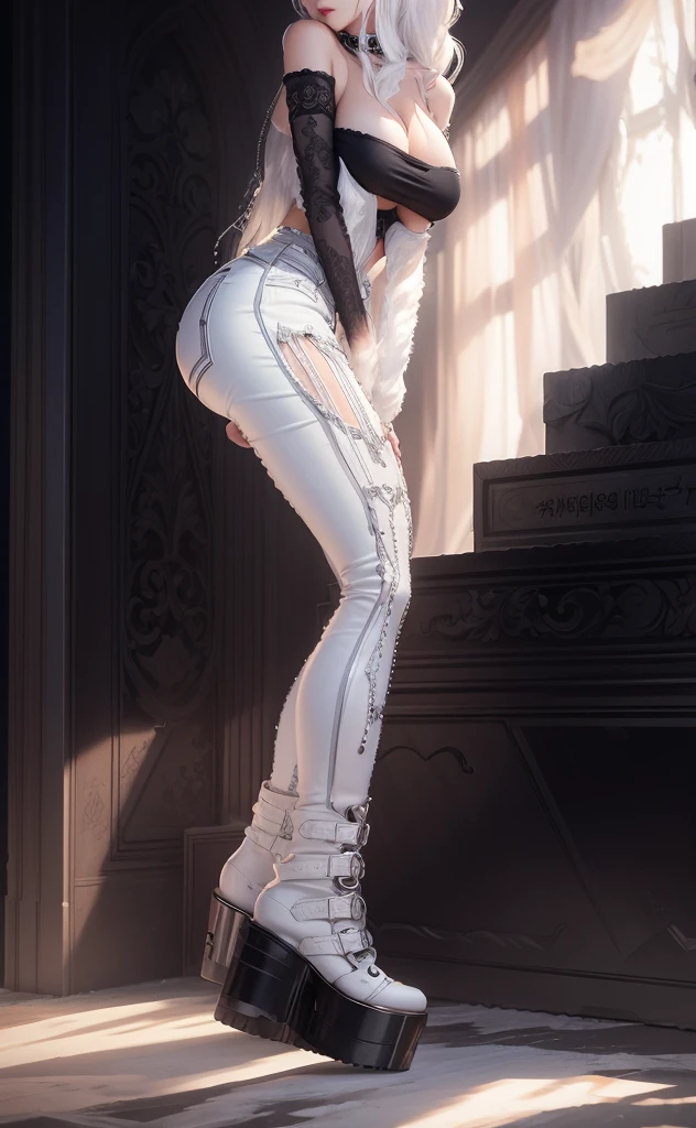 there is a 2d woman in a white and black dress, black-white skintight robes!, inspired by Kim Deuk-sin, sinister pose, inspired by Gao Cen, wlop glossy skin, elegant pose, style is a blend of æon flux, futuristic attire, inspired by Sim Sa-jeong, cyborg - girl with silver hair, (((sexy))), ((digital artwork)), ((thick lineart))