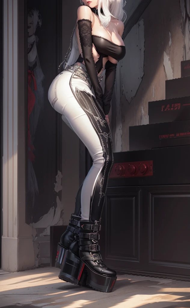 AVATAR SECOND LIFE Korean girl black blouse , asiática White hair, White hair, White hair, Perfect and detailed face, imvu, maximalist details, AVATAR SECOND LIFE Korean blouse and pants , neon, White hair, jeans