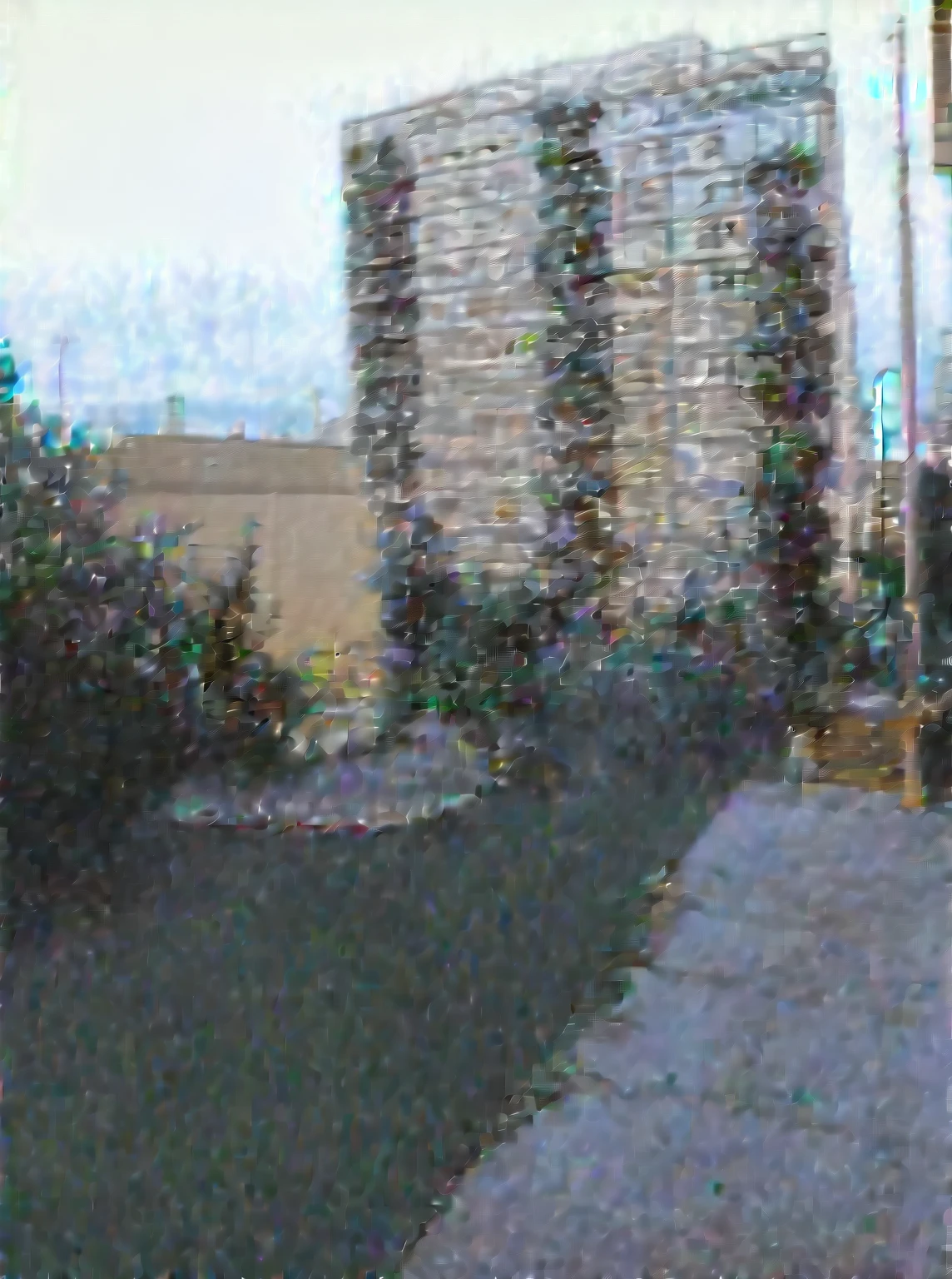 there is a view of a street from a balcony of a building,side roads full of green grass and beautiful flowers, street top view, photorealistic streetscape, highly realistic. live cam, filmic tonemapping, photorealistic matte painting, soft filmic tonemapping, foto realista, wide establishing shot, post - soviet courtyard, hdr render, render 3 d, very coherent image, hyperrealistic matte painting