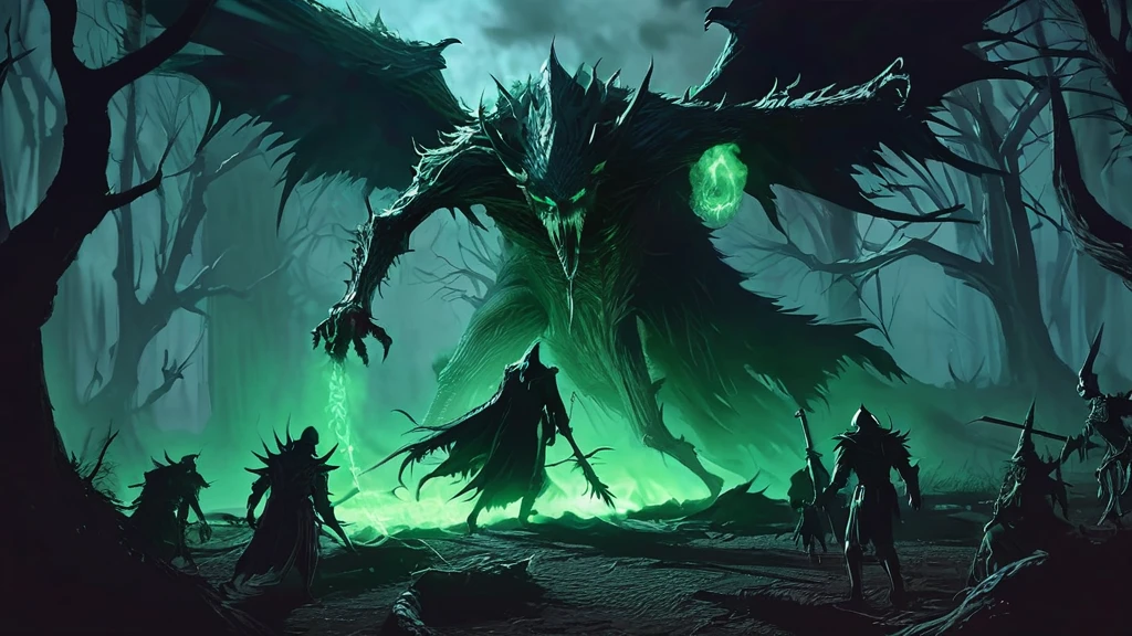 Under the twisted boughs of the cursed Hollowwood, two sinister figures lurk in the shadows. These skinwalkers, malevolent shapeshifters of ancient legend, are cloaked in the remnants of tattered, dark robes that barely conceal their grotesque transformations. Their eyes, glowing with an unnatural, predatory light, scan the moonlit forest with a hunger that chills the very air.
The first skinwalker, tall and gaunt, shifts seamlessly between human and beast, its features contorted into a horrifying blend of man and wolf. Its hands, tipped with elongated, razor-sharp claws, glisten with the blood of its latest victim. A twisted smile reveals rows of jagged teeth, ready to tear into flesh once more.
The second skinwalker, shorter but equally terrifying, adopts the guise of a monstrous raven. Its wings are tattered, yet powerful, and its beak is sharp enough to pierce armor. Feathers dark as midnight rustle ominously as it perches on a low-hanging branch, ready to swoop down with lethal precision.
The forest around them is alive with an eerie, unnatural energy. Trees with gnarled trunks and twisted branches seem to reach out like skeletal hands, while the ground is littered with bones and remnants of ancient curses. The air is thick with the stench of decay and the faint, haunting whispers of lost souls.
In the distance, a flickering light from a lone traveler’s campfire offers a brief respite from the oppressive darkness, unaware of the predators that circle just beyond the glow. The skinwalkers exchange a silent, knowing glance, their next target decided.
What dark rituals birthed these creatures? What ancient evil do they serve in this medieval realm? This AI-generated image captures the haunting and malevolent presence of skinwalkers in the foreboding woods of a dark medieval fantasy."