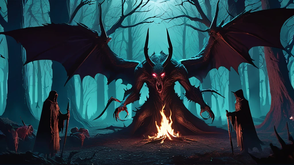 Under the twisted boughs of the cursed Hollowwood, two sinister figures lurk in the shadows. These skinwalkers, malevolent shapeshifters of ancient legend, are cloaked in the remnants of tattered, dark robes that barely conceal their grotesque transformations. Their eyes, glowing with an unnatural, predatory light, scan the moonlit forest with a hunger that chills the very air.
The first skinwalker, tall and gaunt, shifts seamlessly between human and beast, its features contorted into a horrifying blend of man and wolf. Its hands, tipped with elongated, razor-sharp claws, glisten with the blood of its latest victim. A twisted smile reveals rows of jagged teeth, ready to tear into flesh once more.
The second skinwalker, shorter but equally terrifying, adopts the guise of a monstrous raven. Its wings are tattered, yet powerful, and its beak is sharp enough to pierce armor. Feathers dark as midnight rustle ominously as it perches on a low-hanging branch, ready to swoop down with lethal precision.
The forest around them is alive with an eerie, unnatural energy. Trees with gnarled trunks and twisted branches seem to reach out like skeletal hands, while the ground is littered with bones and remnants of ancient curses. The air is thick with the stench of decay and the faint, haunting whispers of lost souls.
In the distance, a flickering light from a lone traveler’s campfire offers a brief respite from the oppressive darkness, unaware of the predators that circle just beyond the glow. The skinwalkers exchange a silent, knowing glance, their next target decided.
What dark rituals birthed these creatures? What ancient evil do they serve in this medieval realm? This AI-generated image captures the haunting and malevolent presence of skinwalkers in the foreboding woods of a dark medieval fantasy."
