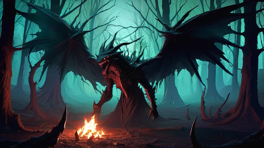 Under the twisted boughs of the cursed Hollowwood, two sinister figures lurk in the shadows. These skinwalkers, malevolent shapeshifters of ancient legend, are cloaked in the remnants of tattered, dark robes that barely conceal their grotesque transformations. Their eyes, glowing with an unnatural, predatory light, scan the moonlit forest with a hunger that chills the very air.
The first skinwalker, tall and gaunt, shifts seamlessly between human and beast, its features contorted into a horrifying blend of man and wolf. Its hands, tipped with elongated, razor-sharp claws, glisten with the blood of its latest victim. A twisted smile reveals rows of jagged teeth, ready to tear into flesh once more.
The second skinwalker, shorter but equally terrifying, adopts the guise of a monstrous raven. Its wings are tattered, yet powerful, and its beak is sharp enough to pierce armor. Feathers dark as midnight rustle ominously as it perches on a low-hanging branch, ready to swoop down with lethal precision.
The forest around them is alive with an eerie, unnatural energy. Trees with gnarled trunks and twisted branches seem to reach out like skeletal hands, while the ground is littered with bones and remnants of ancient curses. The air is thick with the stench of decay and the faint, haunting whispers of lost souls.
In the distance, a flickering light from a lone traveler’s campfire offers a brief respite from the oppressive darkness, unaware of the predators that circle just beyond the glow. The skinwalkers exchange a silent, knowing glance, their next target decided.
What dark rituals birthed these creatures? What ancient evil do they serve in this medieval realm? This AI-generated image captures the haunting and malevolent presence of skinwalkers in the foreboding woods of a dark medieval fantasy."