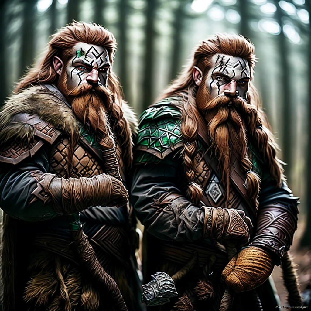 Single character, Male, Mountain Dwarf, Druid, Red beard, Emerald Eyes, Black Tribal Face Paint