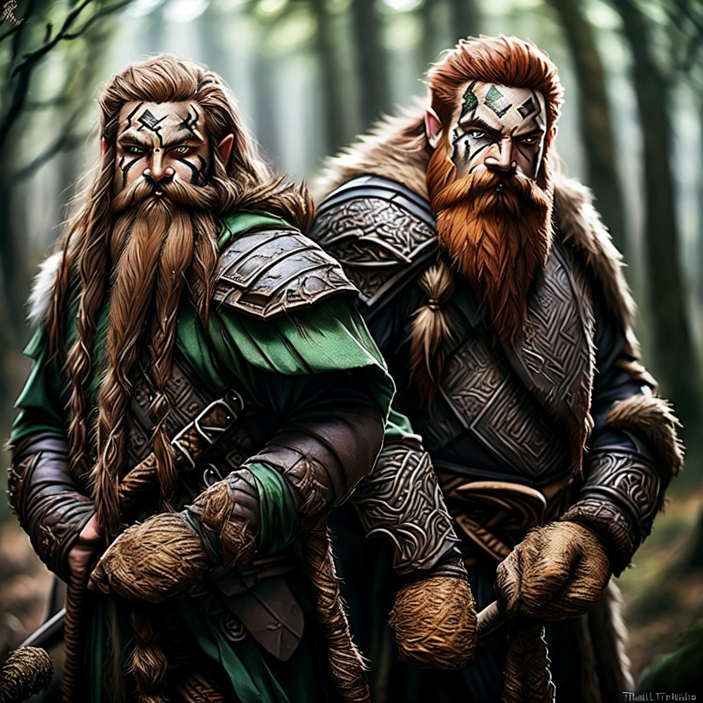 Single character, Male, Mountain Dwarf, Druid, Red beard, Emerald Eyes, Black Tribal Face Paint