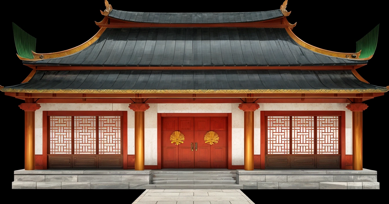 illustration of a traditional chinese building with a red door and a green roof, temple background, background depicting a temple, zen temple background, chinese building, palace background, background art, house background, random background scene, chinese palace, digital painting of a pagoda, game asset, 2d game asset, chinese style, tang dynasty palace, background artwork, chinese temple, japanese temple