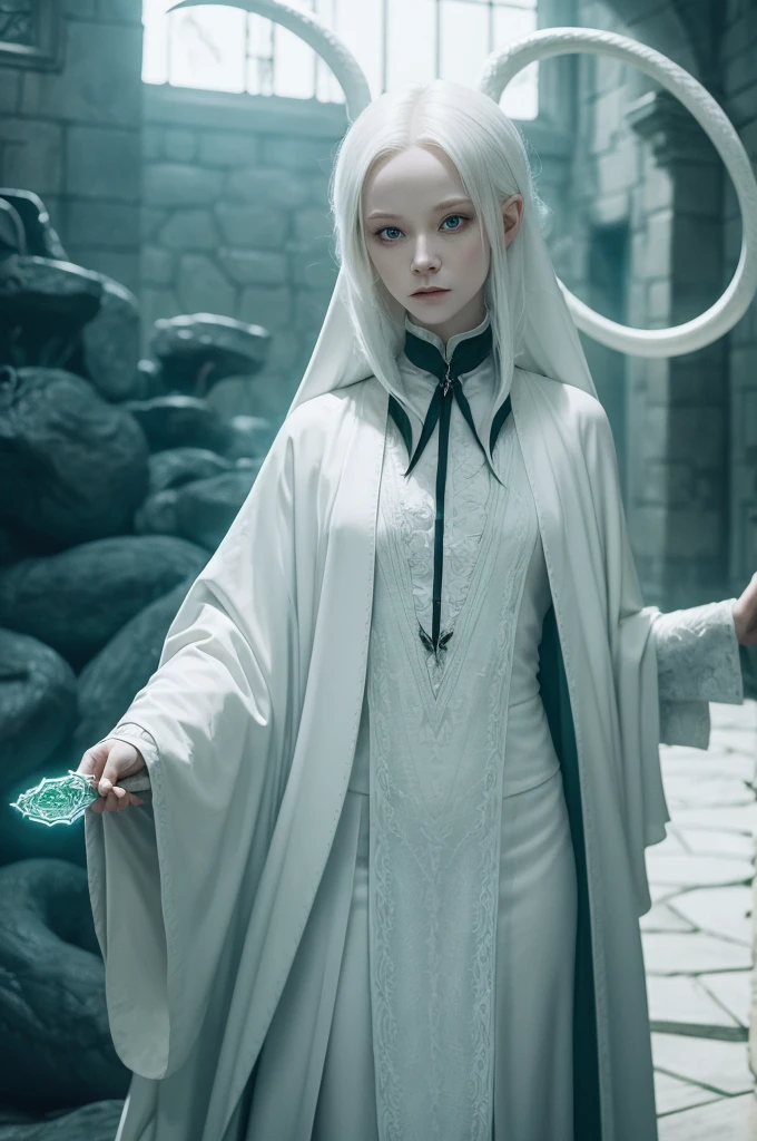 I want an albino witch who is a Slytherin Hogwarts villain who has a huge white snake