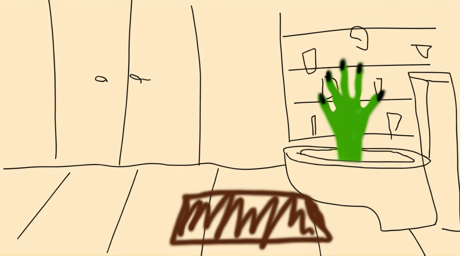 a green witch hand in a toilet, photorealistic