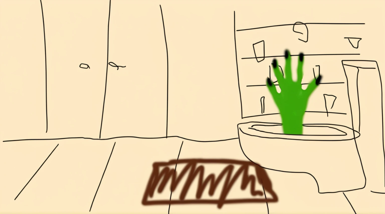 a green witch hand in a toilet, photorealistic