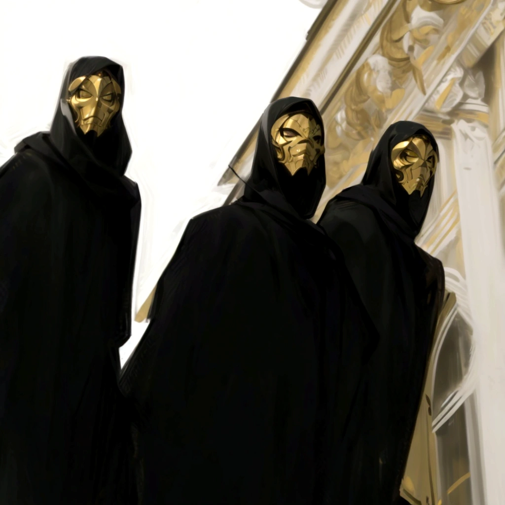 golden masks black clouths
