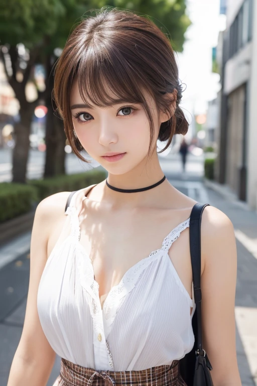 masterpiece:1.3), (8K, Realistic, RAW Photos, Best image quality: 1.4), Japanese schoolgirl、(Random Hairstyles:1.2)、Highly detailed face、Attention to detail、double eyelid、Chest to chest、Sharp focus:1.2、Beautiful woman:1.4、Light brown hair、Highest quality、masterpiece、Ultra-high resolution、(Realistic:1.4)、非常に詳細でプロフェッショナルに照らされたlol顔、Loose、thin、lol、Short-haired、Deadly position、