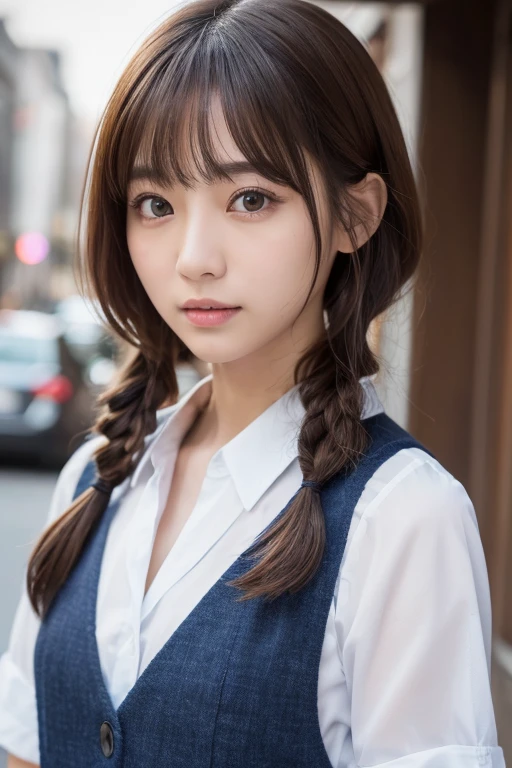 masterpiece:1.3), (8K, Realistic, RAW Photos, Best image quality: 1.4), Japanese schoolgirl、(Random Hairstyles:1.2)、Highly detailed face、Attention to detail、double eyelid、Chest to chest、Sharp focus:1.2、Beautiful woman:1.4、Light brown hair、Highest quality、masterpiece、Ultra-high resolution、(Realistic:1.4)、非常に詳細でプロフェッショナルに照らされたlol顔、Loose、thin、lol、Short-haired、Deadly position、